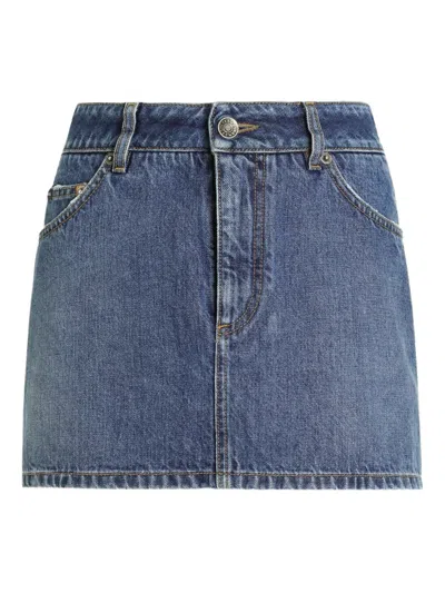 Dolce & Gabbana Front Button Mini Skirt With Concealed Zip Closure - Size 40 In Blue