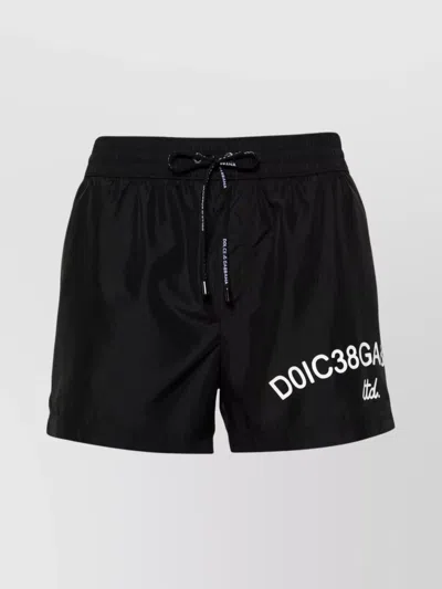 Dolce & Gabbana Pocketed Swim Shorts With Drawstring In Black