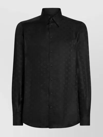Dolce & Gabbana Pointed Collar Long Sleeves Subtle Pattern In Black