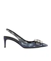 Dolce & Gabbana 60 Denim Patchwork Crystal Slingback Pumps In Black