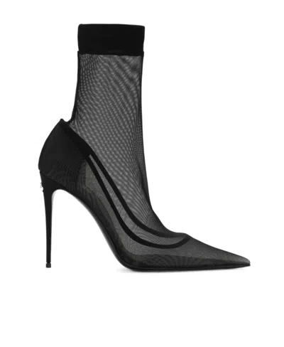Dolce & Gabbana Black Nylon Stretch Mesh Sock Boots Shoes