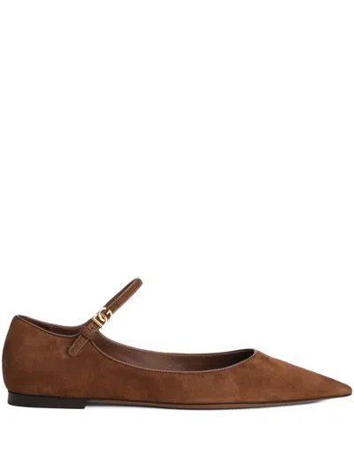 Dolce & Gabbana Pointed-toe Ankle-strap Flats In Brown