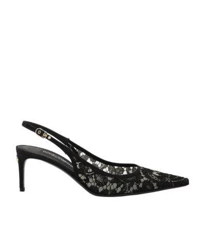 DOLCE & GABBANA DOLCE  GABBANA LACE-PANELLED SLINGBACK PUMPS