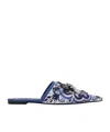 Dolce & Gabbana Embellished Jacquard Slippers In Blue