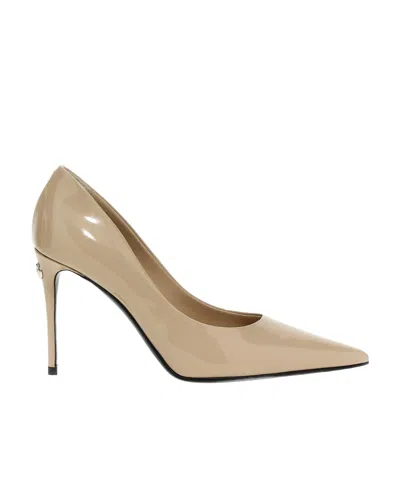 Dolce & Gabbana Logo Pumps In Shiny Calf Leather In Color Carne Y Neutral