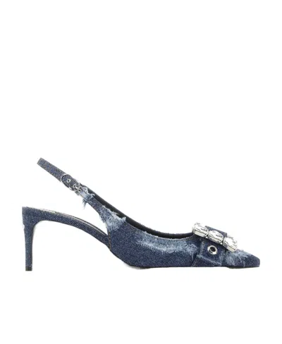 Dolce & Gabbana Distressed Denim Pointed-toe Pumps In Blue