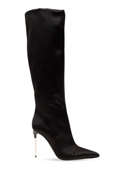 Dolce & Gabbana Pointed Toe Satin Boots In Black