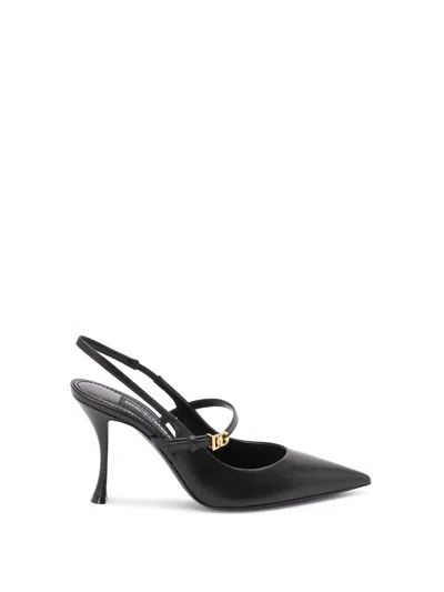Dolce & Gabbana Pointed Toe Slingbacks With Delicate Ankle Strap In Black