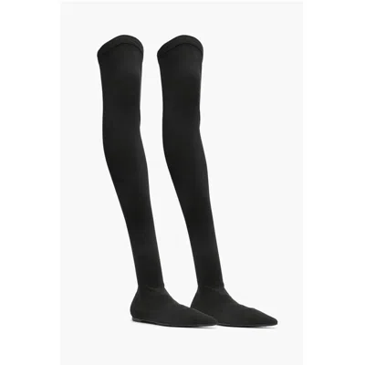 Dolce & Gabbana Pointed Toe Stretch Fabric Over-the-knee Boots In Black