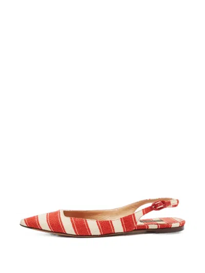 Pre-owned Dolce & Gabbana Pointed-toe Slingback Flat Pumps In Red