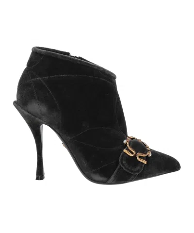 Dolce & Gabbana Pointed-toe Suede Ankle Boots In Black