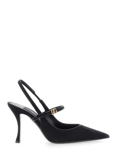 Dolce & Gabbana Pointed-toe Suede Slingback Heel In Black