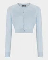 Dolce & Gabbana Pointelle Knit Crop Crewneck Cardigan In Blue