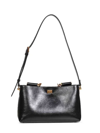 Dolce & Gabbana Polished Calf Leather Shoulder Bag In Black