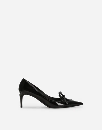 Dolce & Gabbana Glossy Leather Bow Stiletto Pumps In Black