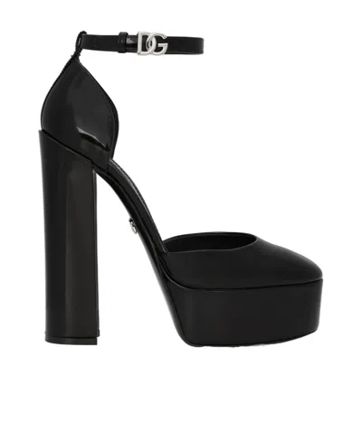 DOLCE & GABBANA DOLCE  GABBANA ROUND TOE POLISHED PLATFORM MULES