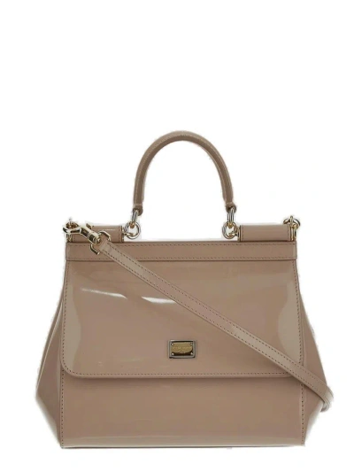 Dolce & Gabbana Polished Small Sicily Bag In Beige