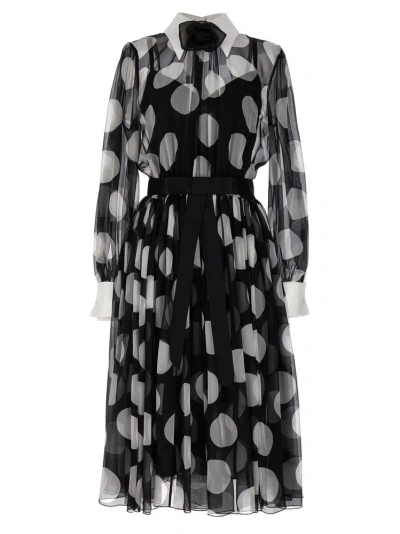 Dolce & Gabbana Dolce&gabbana | Longuette Dress With Polka Dots In Silk Chiffon In Black
