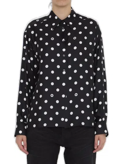 Dolce & Gabbana Polka-dot Chiffon Pussy-bow Blouse In Black
