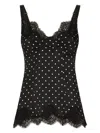Dolce & Gabbana Silk Lingerie-style Top With Polka-dot Print And Lace Detailing In Black