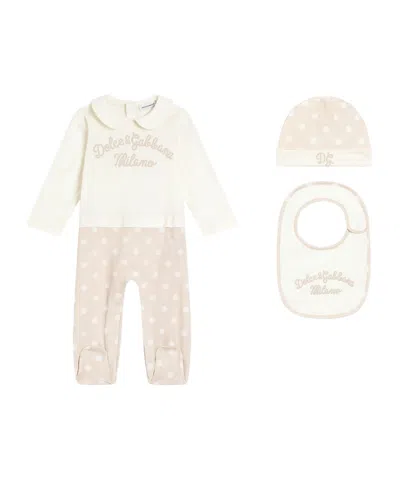 Dolce & Gabbana Polka Dot Babygrow (set Of Three) In White