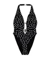 Dolce & Gabbana Polka Dot Belted Swimsuit In Black