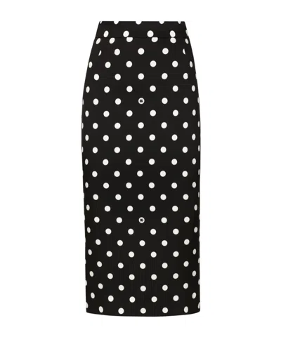 Dolce & Gabbana Polka-dot Calf-length Pencil Skirt In Black