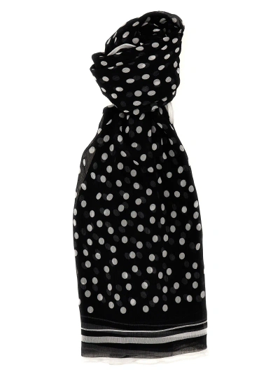 Dolce & Gabbana Polka Dot Chiffon Scarf Scarves, Foulards In Black