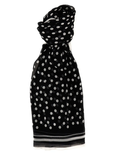 Dolce & Gabbana Polka Dot Chiffon Scarf In Black