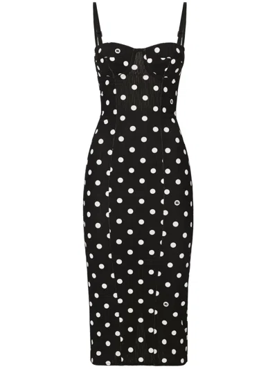 DOLCE & GABBANA POLKA-DOT CORSET MIDI DRESS