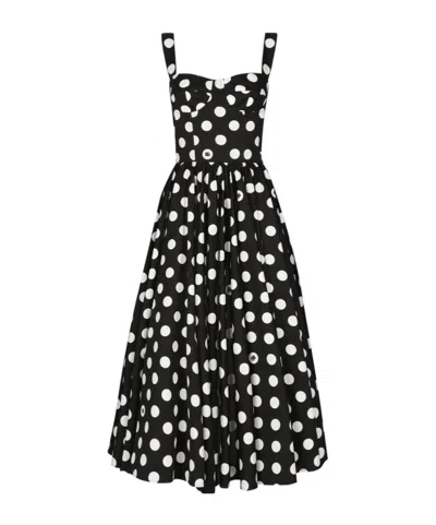 Dolce & Gabbana Polka-dot Corset Midi Dress In Black