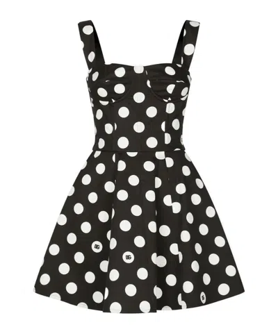 DOLCE & GABBANA DOLCE  GABBANA POLKA-DOT PRINTED SLEEVELESS CORSET MINI DRESS