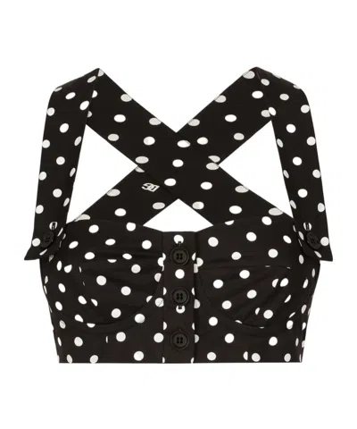 DOLCE & GABBANA DOLCE  GABBANA POLKA-DOT PRINTED CORSET TOP