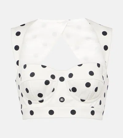 Dolce & Gabbana Polka-dot Cotton-blend Drill Crop Top In Multicoloured