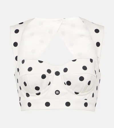 DOLCE & GABBANA POLKA-DOT COTTON-BLEND DRILL CROP TOP