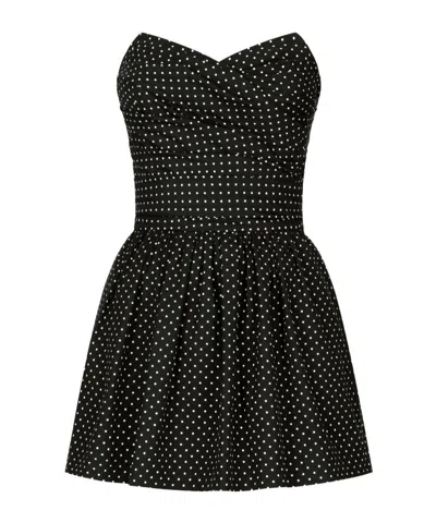 Dolce & Gabbana Cotton Bustier Minidress With Polka-dot Print In Black