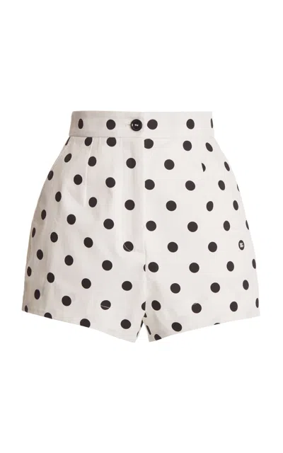 Dolce & Gabbana Polka-dot High-rise Cotton-blend Shorts In Bianco