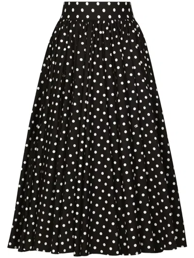 Dolce & Gabbana Polka Dot Cotton Midi Skirt In Black