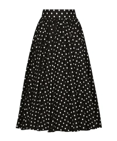 DOLCE & GABBANA POLKA-DOT COTTON MIDI SKIRT