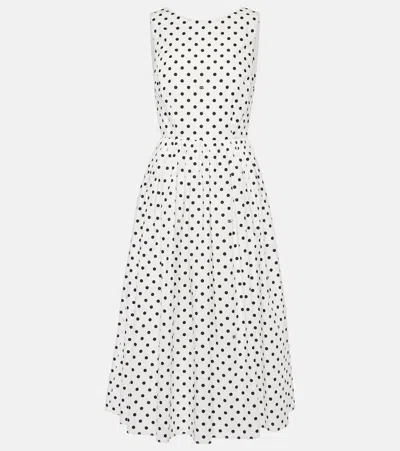 Dolce & Gabbana Polka Dots Sleeveless Cotton Midi Dress In White