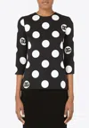 Dolce & Gabbana Polka Dot Crewneck Blouse With Dg-print In Black