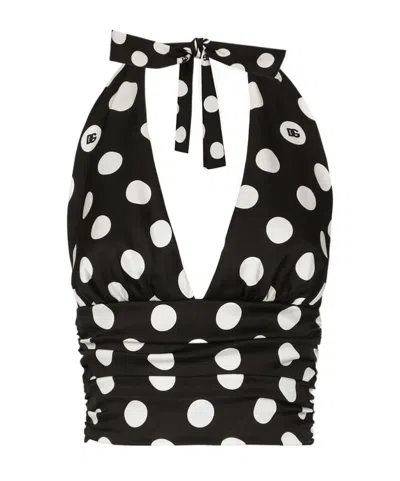 Dolce & Gabbana Polka-dot Cropped Top In Black