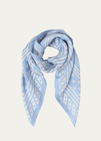 Dolce & Gabbana Polka-dot Dg Monogram Silk Twill Square Scarf In Blue