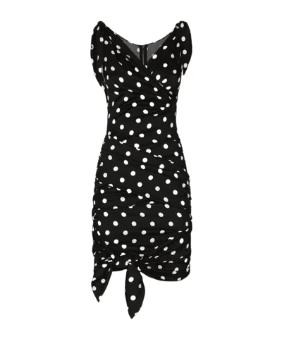DOLCE & GABBANA DOLCE  GABBANA POLKA-DOT PRINTED CHARMEUSE MIDI DRESS