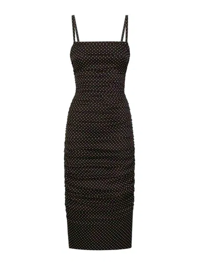 Dolce & Gabbana Polka Dot Midi Dress In Black