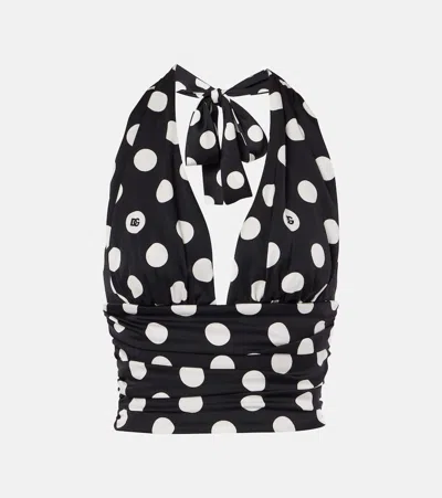 Dolce & Gabbana Polka-dot Charmeuse Top With Plunging Neckline In プリ
