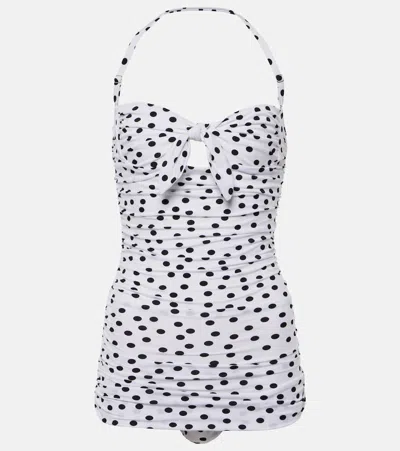 Dolce & Gabbana Polka-dot Halterneck Swimsuit In White