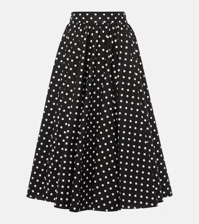 Dolce & Gabbana Pleated Printed Polka-dot Cotton-poplin Midi Skirt In Black