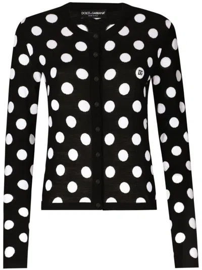 DOLCE & GABBANA POLKA-DOT INLAY CARDIGAN - WOMEN'S - SILK/VIRGIN WOOL