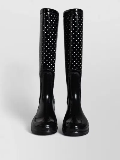 Dolce & Gabbana Polka Dot Knee High Rubber Rain Boots In Black